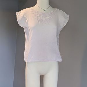 Vintage Light Pink Embroidered Cutout Top Blouse